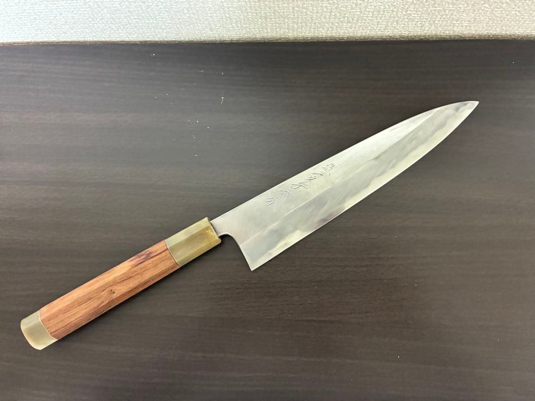 ※年末大セール 堺一文字光秀 片刃和牛刀 7寸 白紙1号 紋鍛錬 花梨白水牛角柄