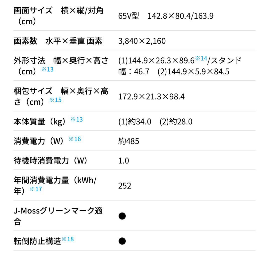 美品65インチ◇有機EL 4Kテレビ　SHARP AQUOS 4T-C65DQ1