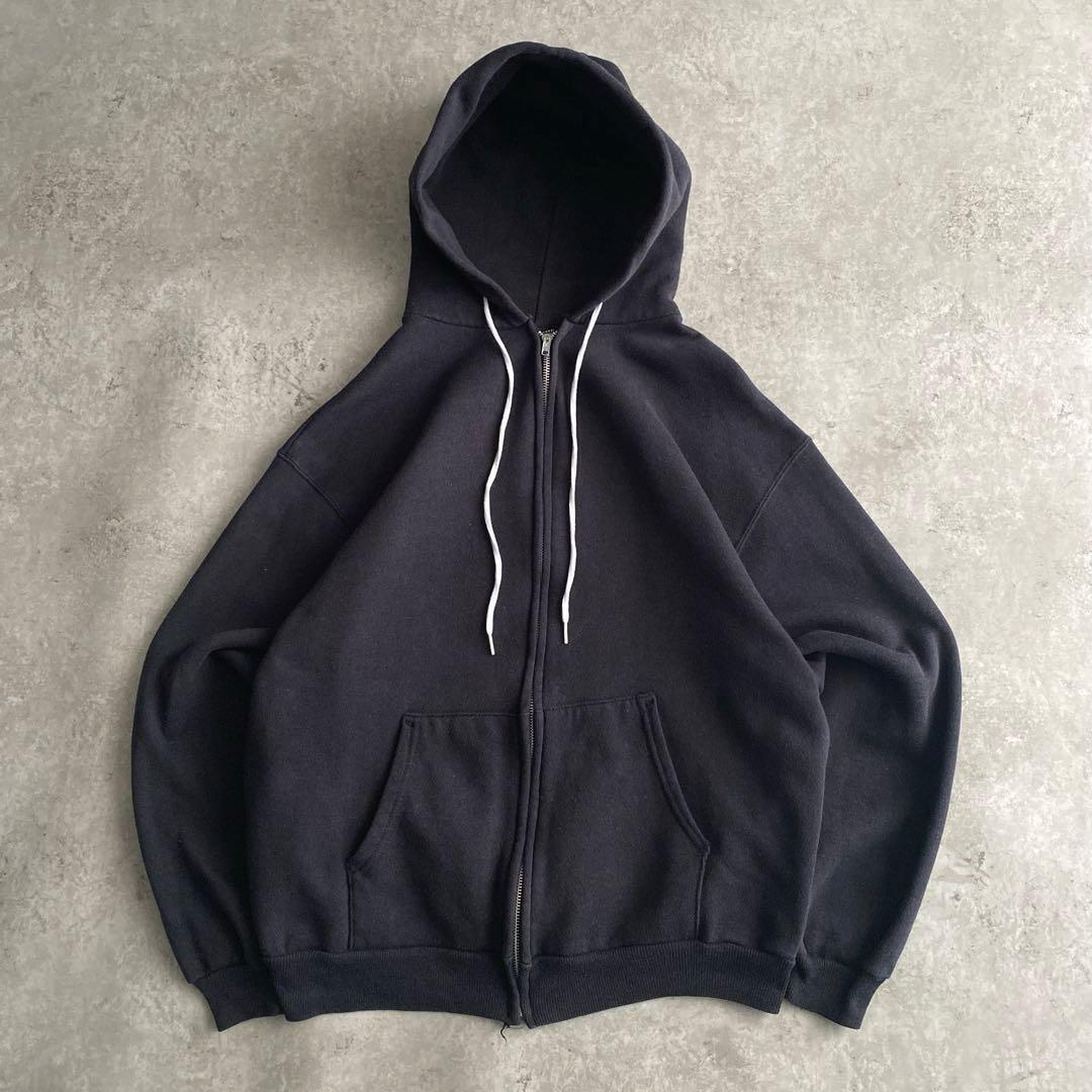 激レア 80s Hanes 無地 ジップ パーカー USA製 L 黒 ブラック