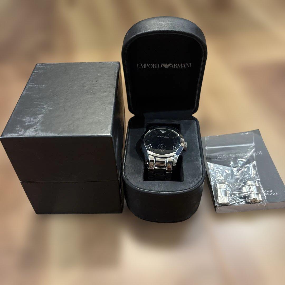 【美品】EMPORIO ARMANI クォーツ時計 シルバー ブラック