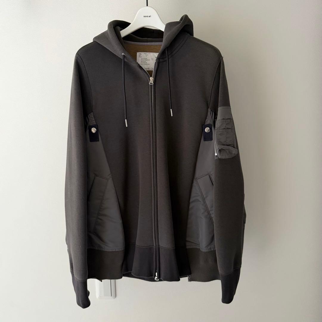 トップス sacai Sponge Sweat x Nylon Twill Hoodie