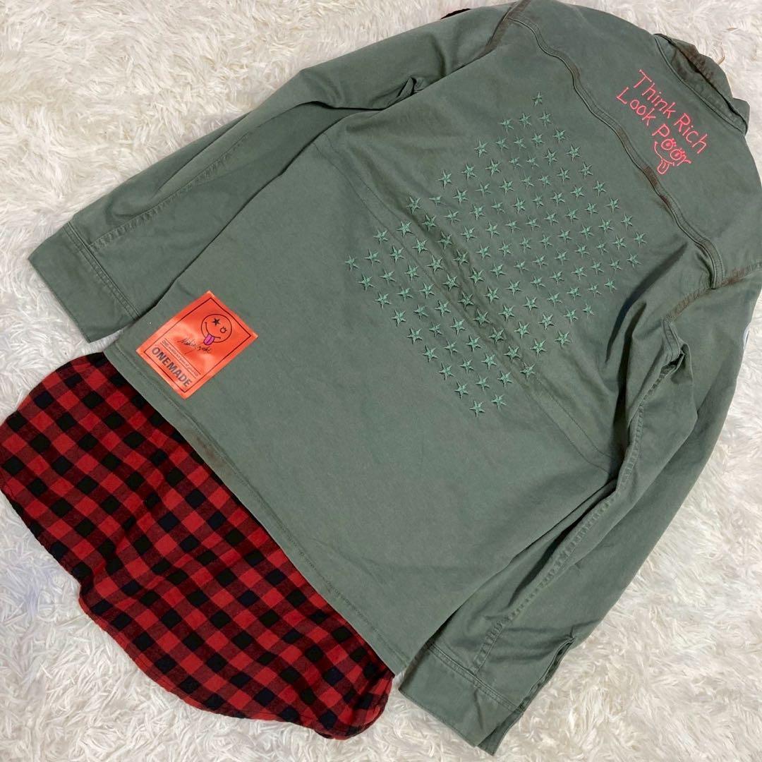 ONEMADE ミリタリーシャツ カーキ 48 重ね着風 オシャレ カジュアル