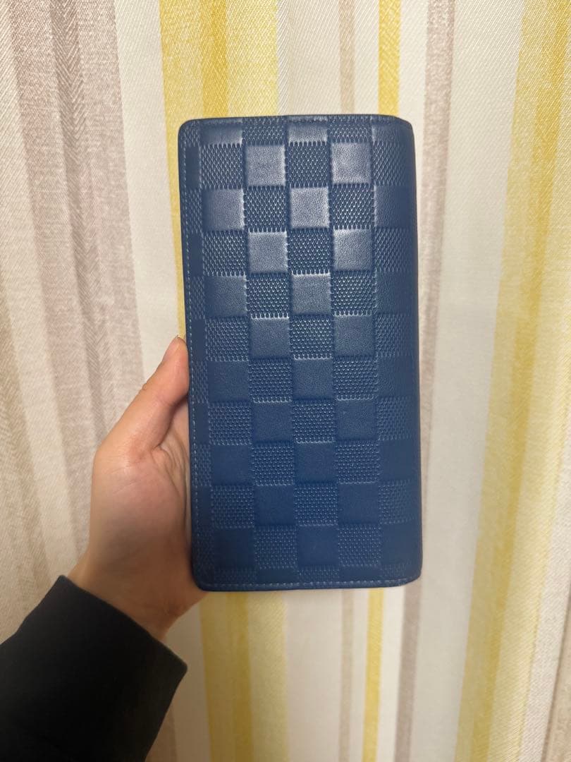 Lv ネイビー チェック柄 レザー長財布