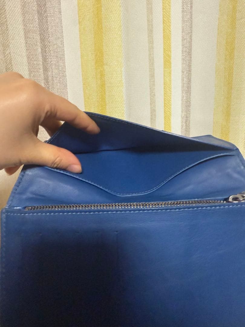 Lv ネイビー チェック柄 レザー長財布