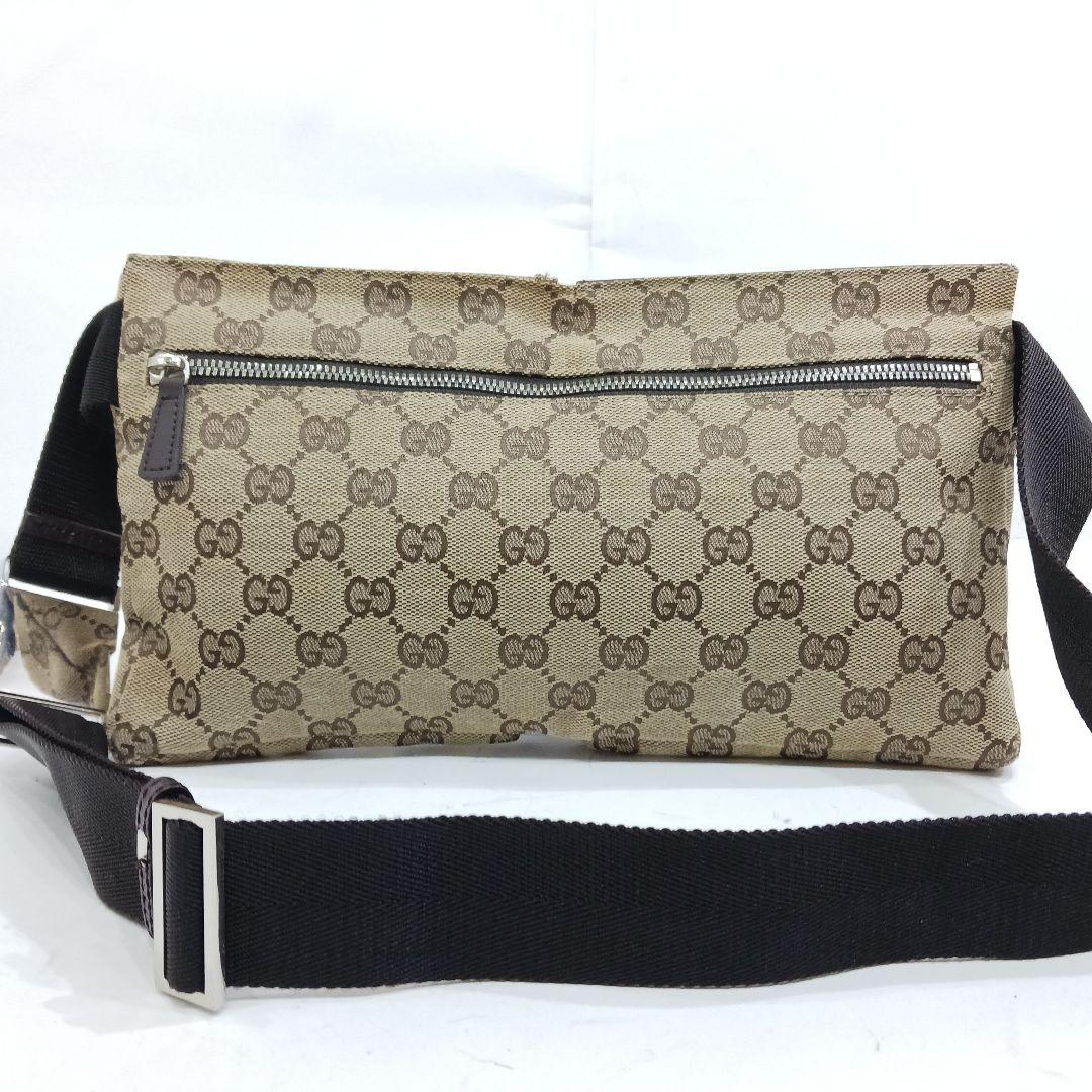 【美品】グッチ ボディバッグ ウエストポーチ レザー×キャンバス GG ブラウン