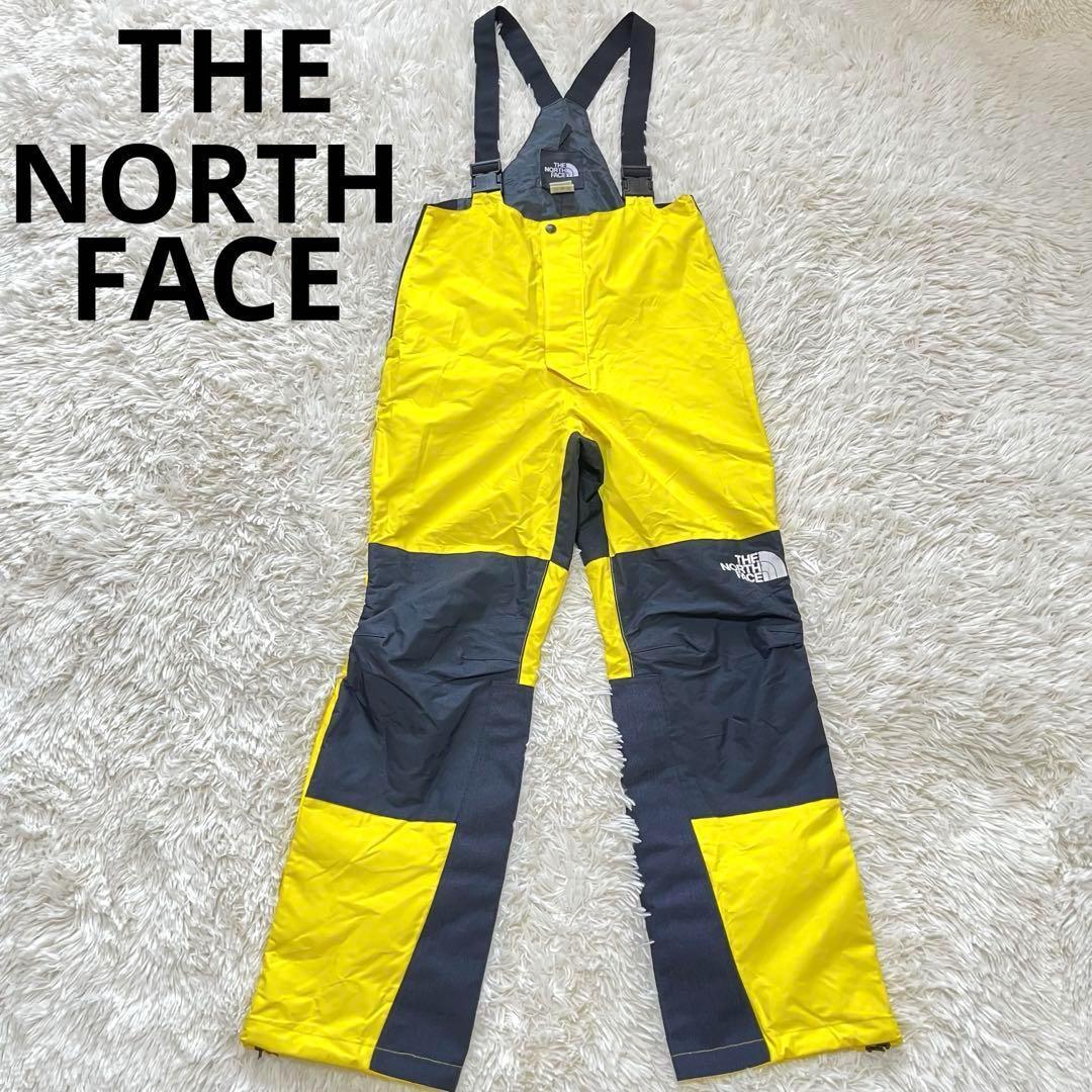 【美品】ザノースフェイス　ビブパンツ　イエロー×ブラック　ゴアテックス　スノボ