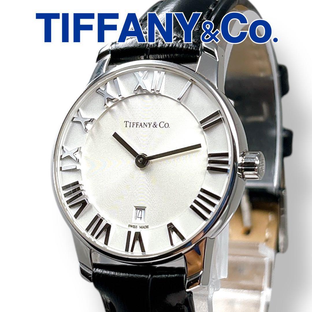 ティファニー アトラス ドーム 革ベルト クォーツ デイト レディース 時計