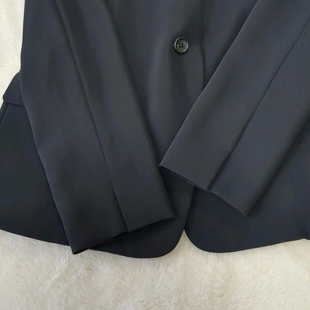 PLST　スーツ　M　ノーカラージャケット　パンツ　紺　セットアップ