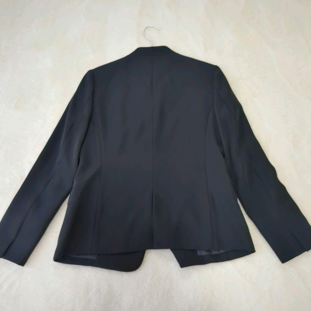 PLST　スーツ　M　ノーカラージャケット　パンツ　紺　セットアップ