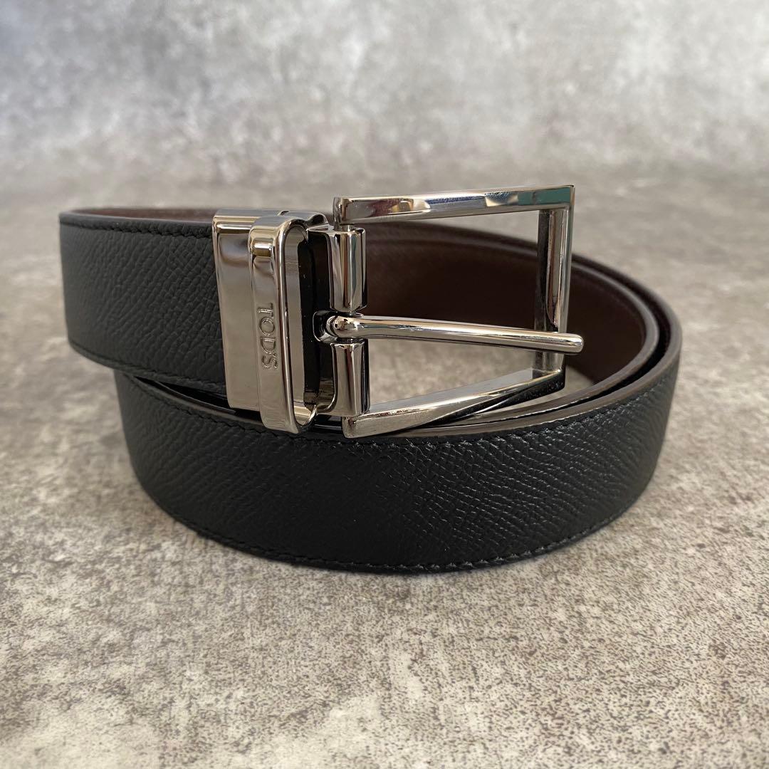 極美品　TOD‘S トッズ　ベルト　シボ革　レザー　リバーシブル　ブラック　黒