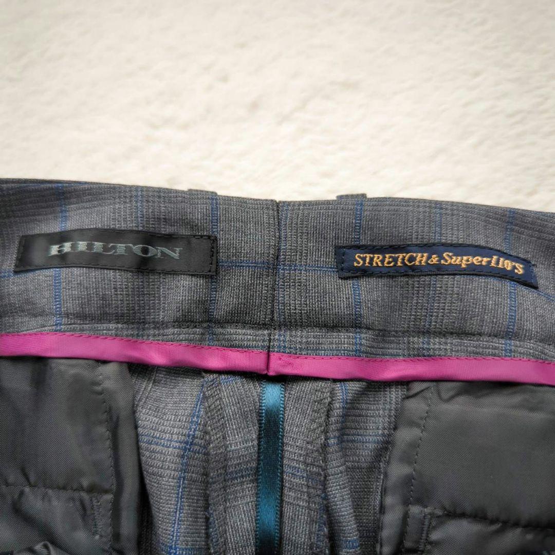 美品☆ HILTON Super 110 グレー チェック柄 パンツスーツ L