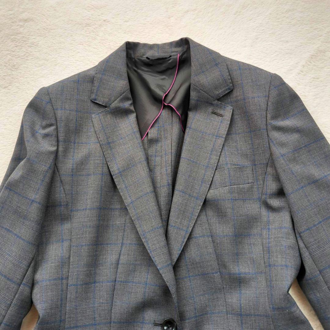 美品☆ HILTON Super 110 グレー チェック柄 パンツスーツ L