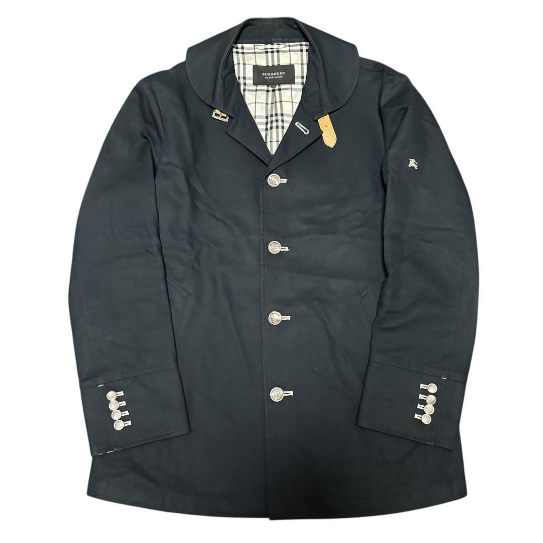 ☆*☆様 美品 バーバリーブラックレーベル マリンコート 銀ボタン ロゴ刺繍 黒
