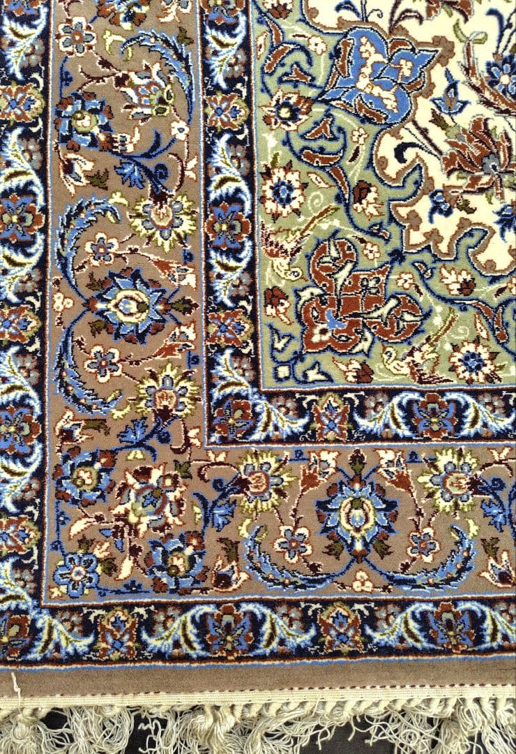 【アースカラーなアラベスク】ペルシャ絨毯　シルク手織りヴィンテージ　カフェオレ