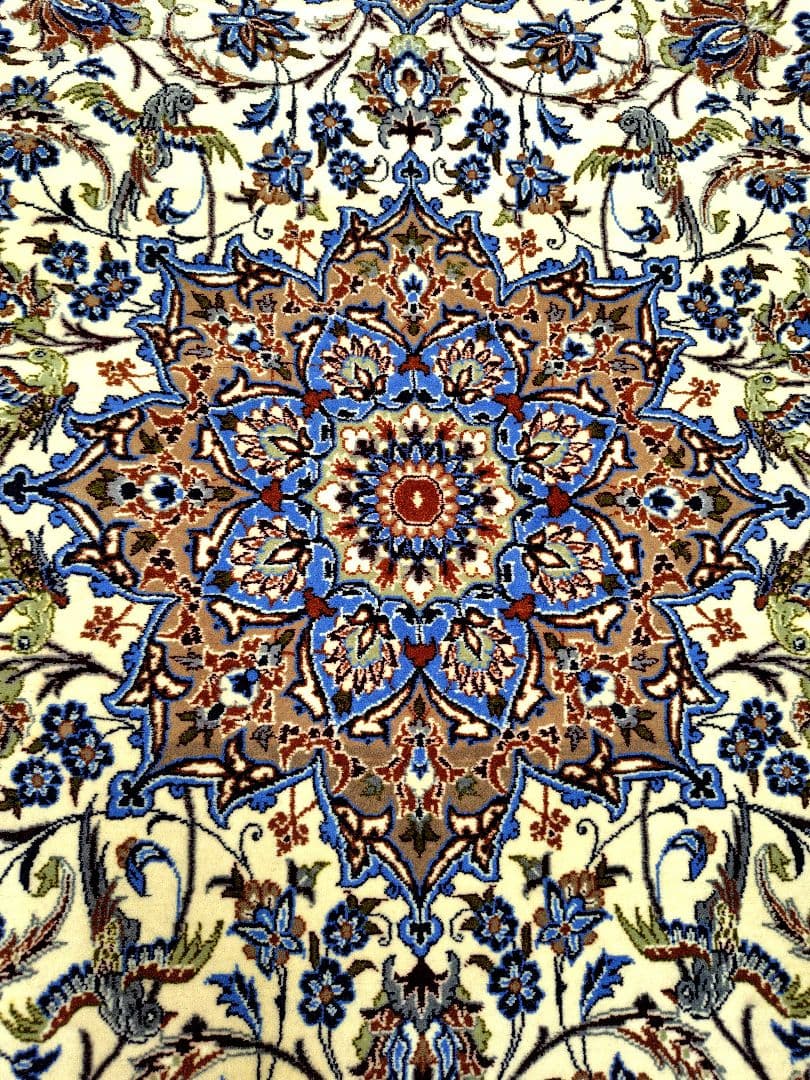 【アースカラーなアラベスク】ペルシャ絨毯　シルク手織りヴィンテージ　カフェオレ