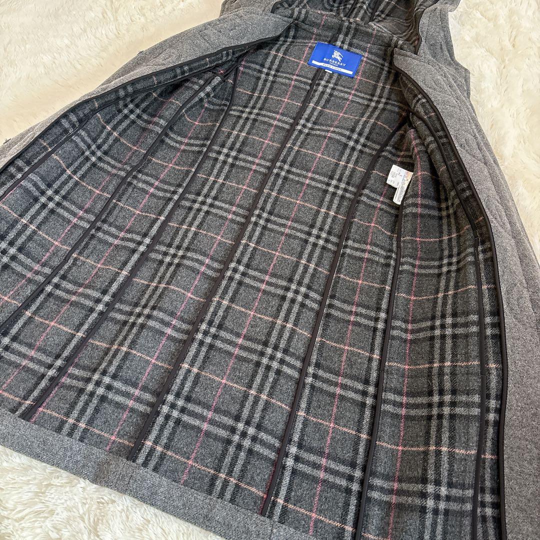 極美品☆バーバリーブルーレーベル ノバチェック ダッフルコート グレー 36