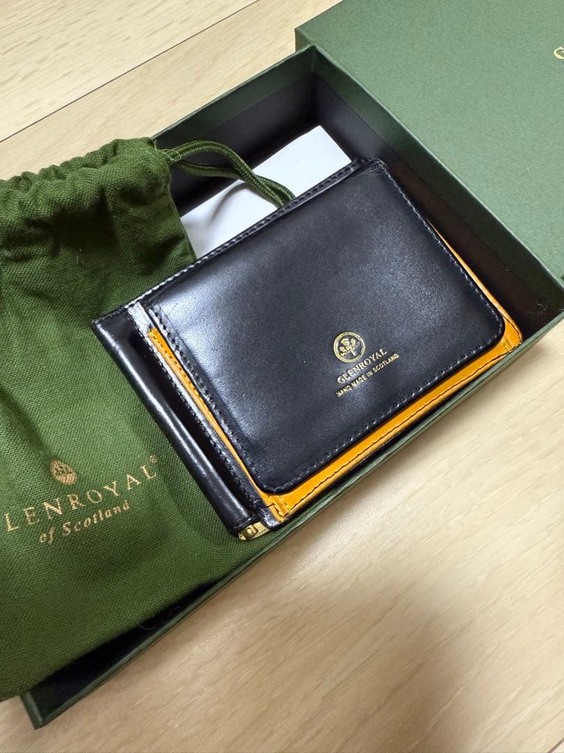 GLEN レザー マネークリップ 黒/オレンジ