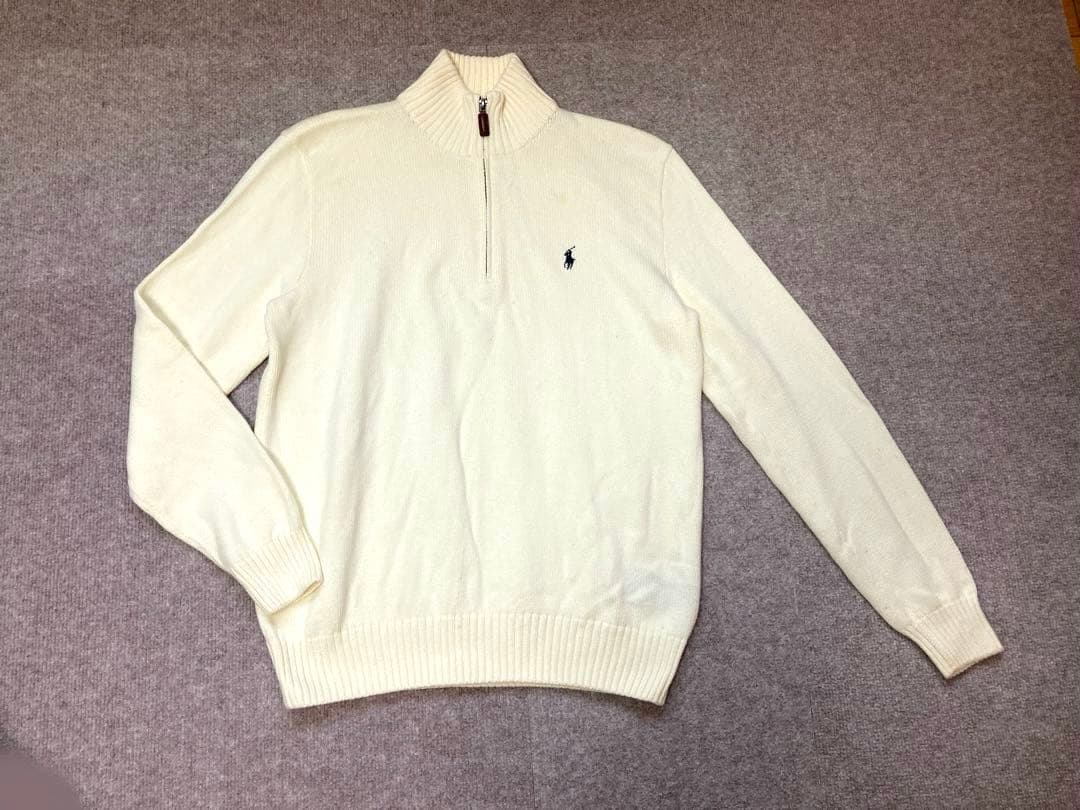 ポロ ラルフ ローレン ハーフジップ ニット セーター 白 刺繍 ポロバイ