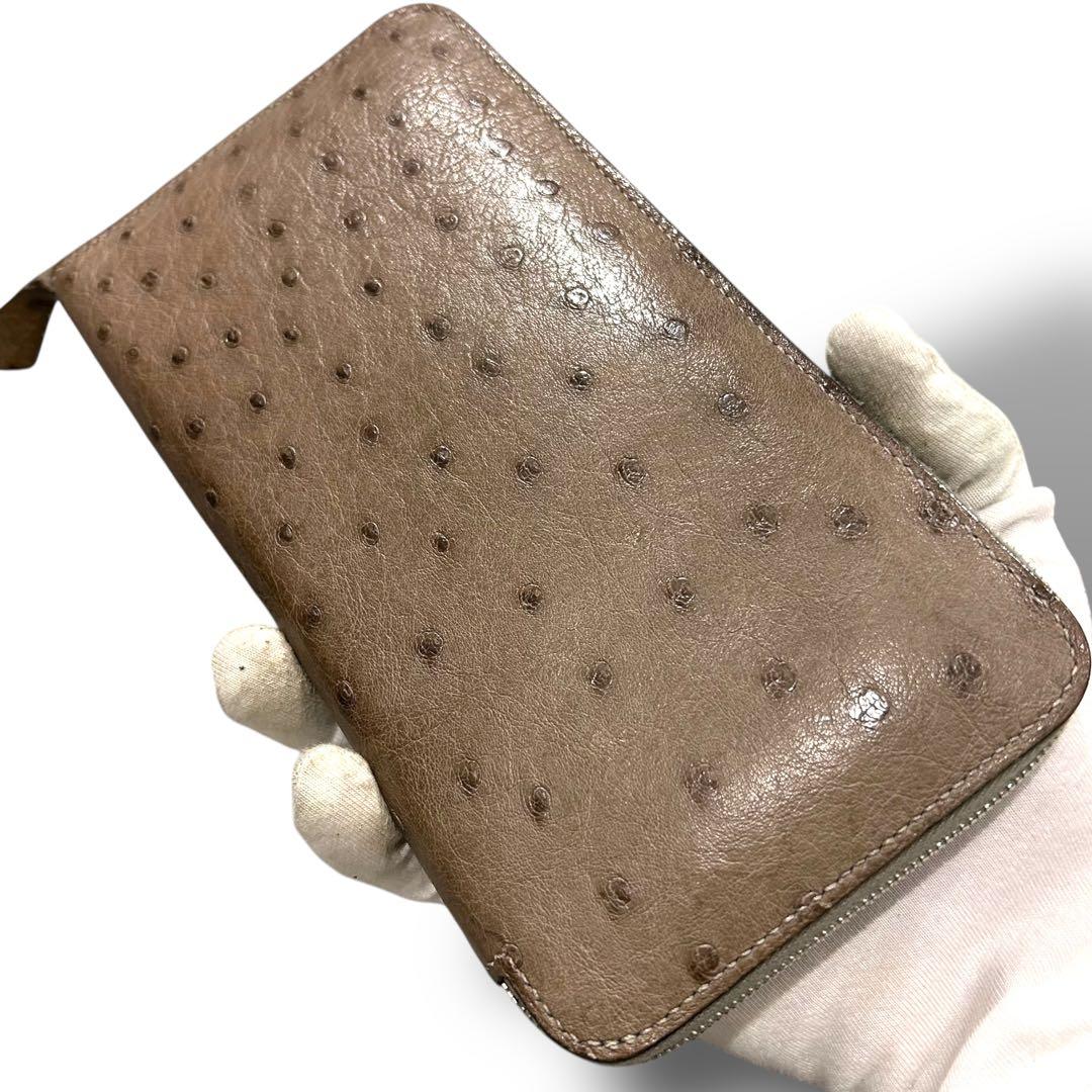 美品 HERMES エルメス アザップ オーストリッチ 長財布 ジッピー メンズ