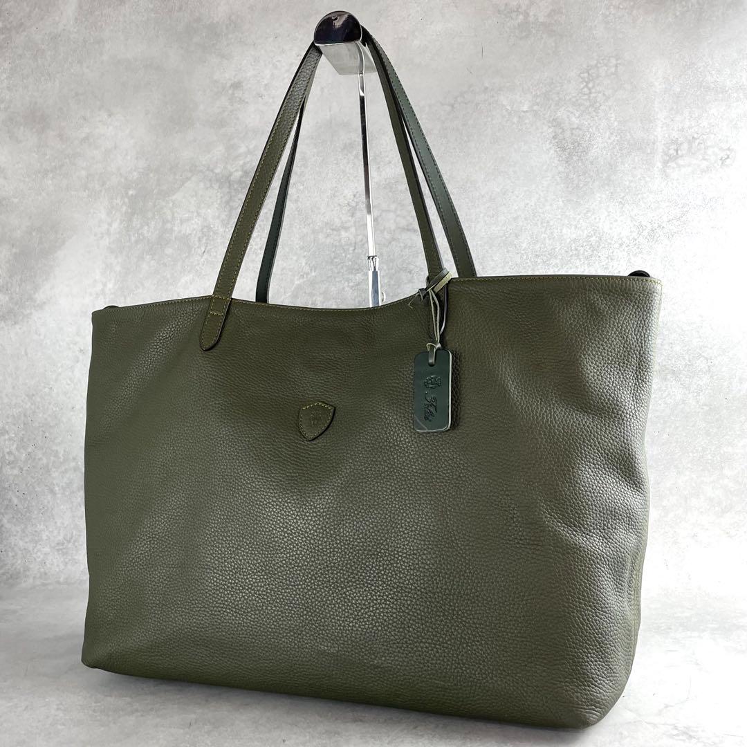 現行✨ フェリージ トートバッグ A4資料 大容量 15-20 レザー オリーブ