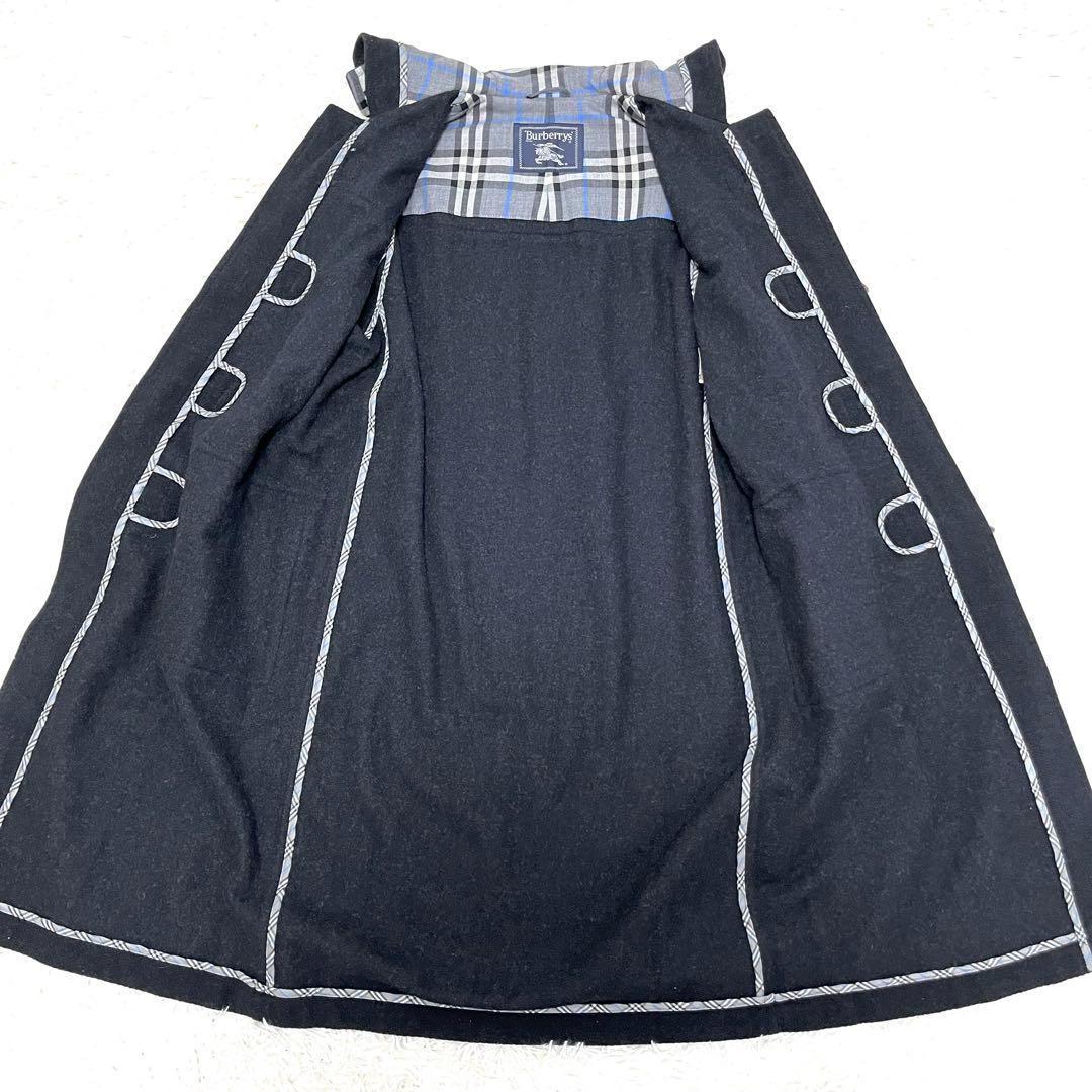 【美品】バーバリー ダッフルコート ノバチェック トグル ロング丈 アンゴラ 黒