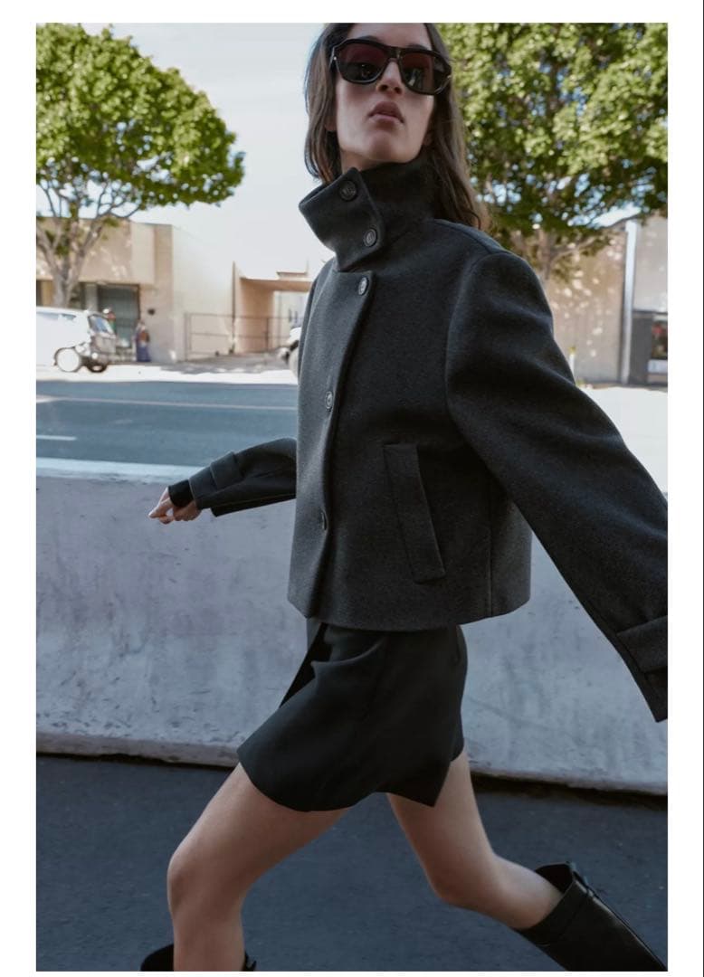 完売品⭐︎ZARA ハイネックショートコート S グレーマール