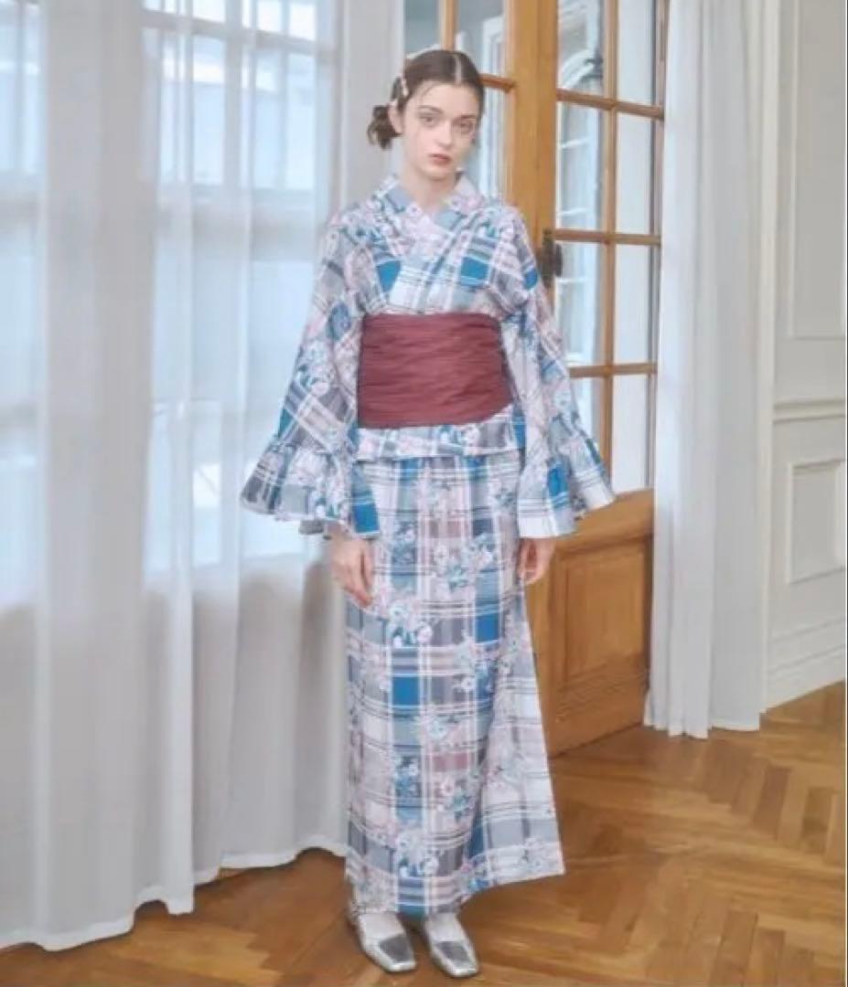 Lovilyn ラビリン浴衣・帯セット 青・白・赤チェック