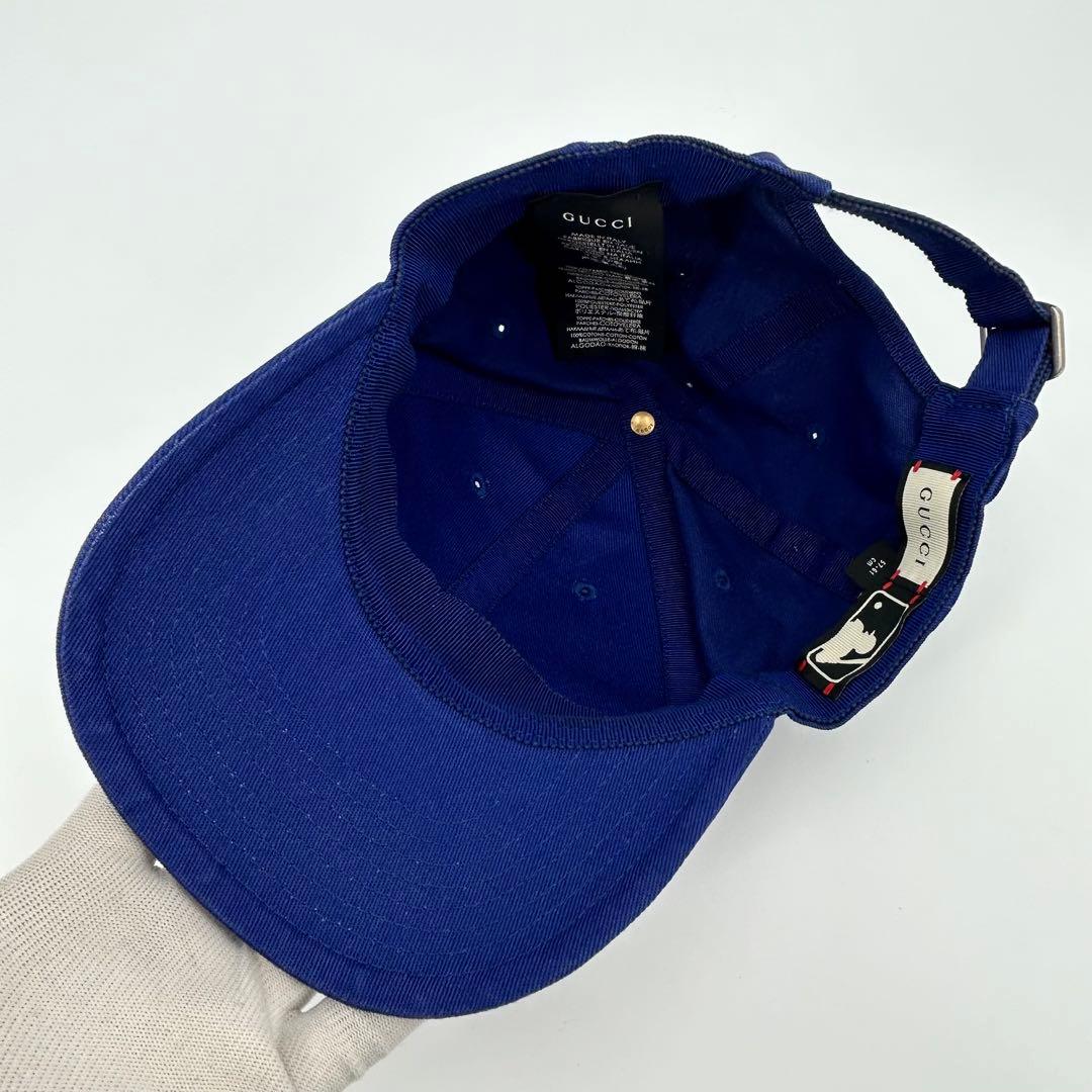 美品✨グッチ キャップ ヤンキース 刺繍 MLB ネイビー