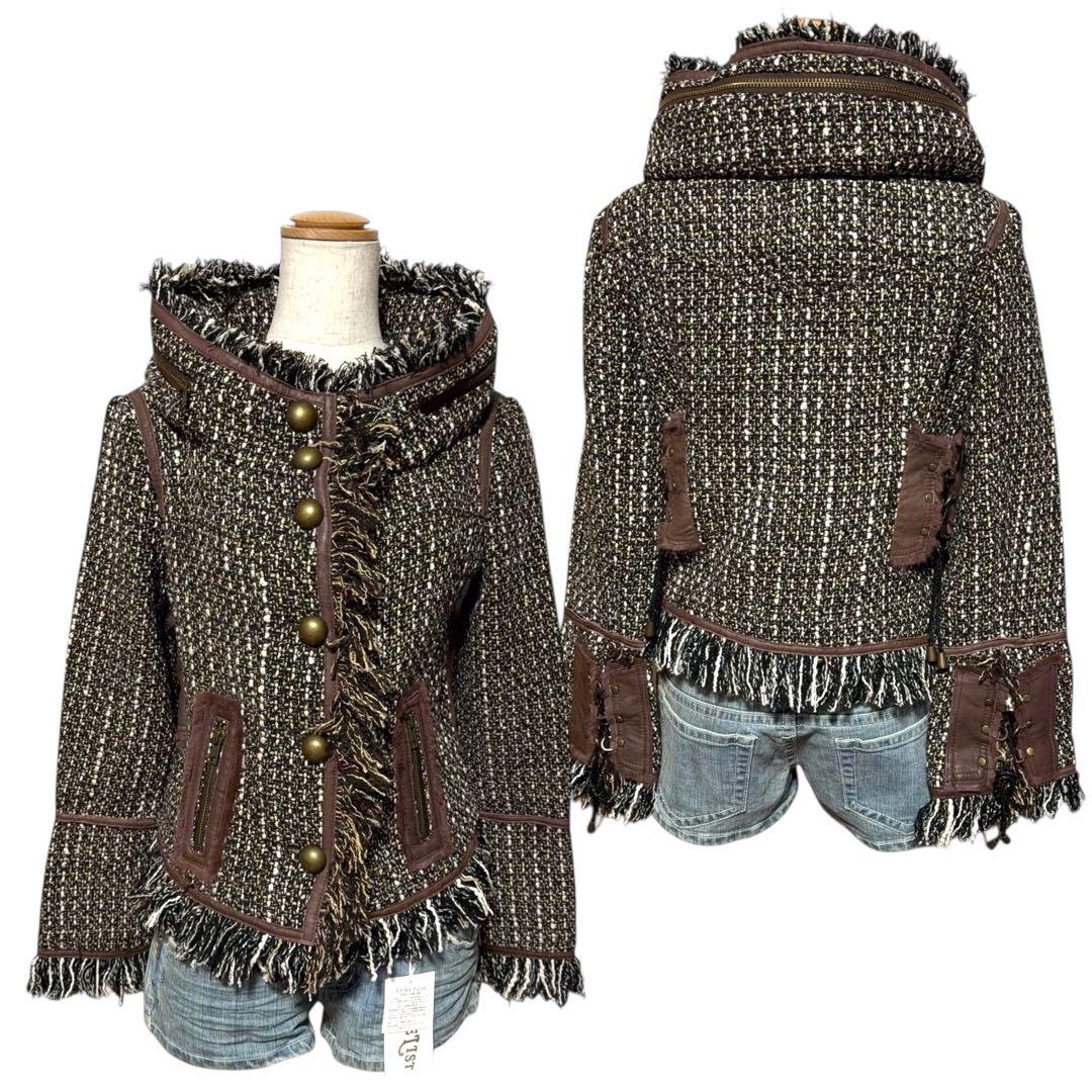 00s archive 本革切替レースアップツイードbonoジャケットy2k