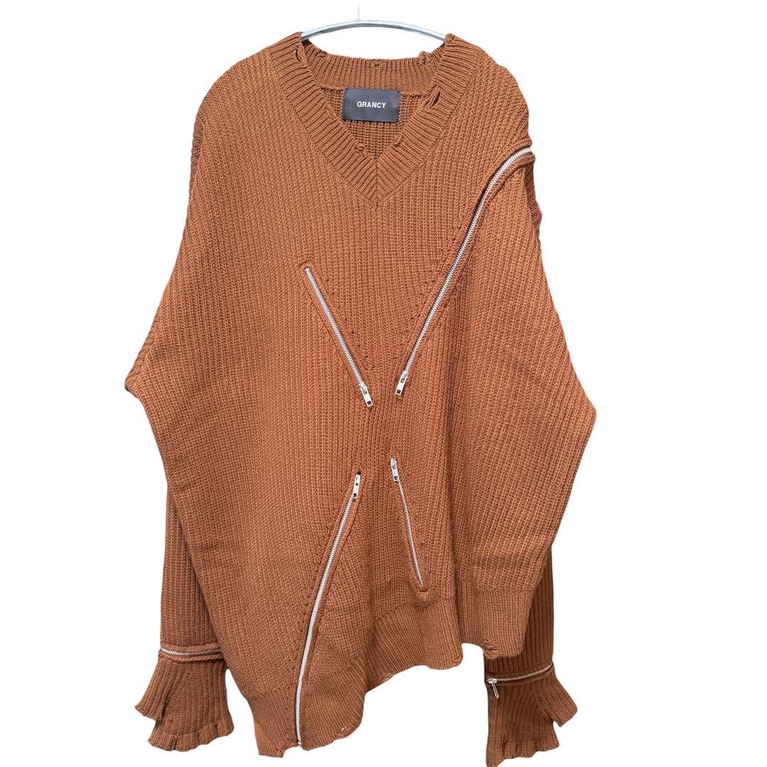 GRANCY グランシー　ジップデザイン アシンメトリー ニット　ブラウン　M