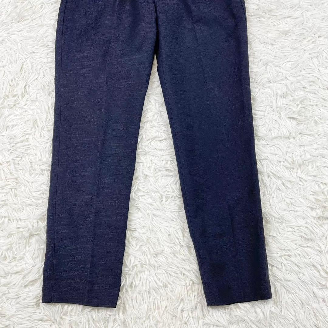 美品　グリーンレーベルリラクシング　ノーカラーパンツスーツ　紺　通勤　L M