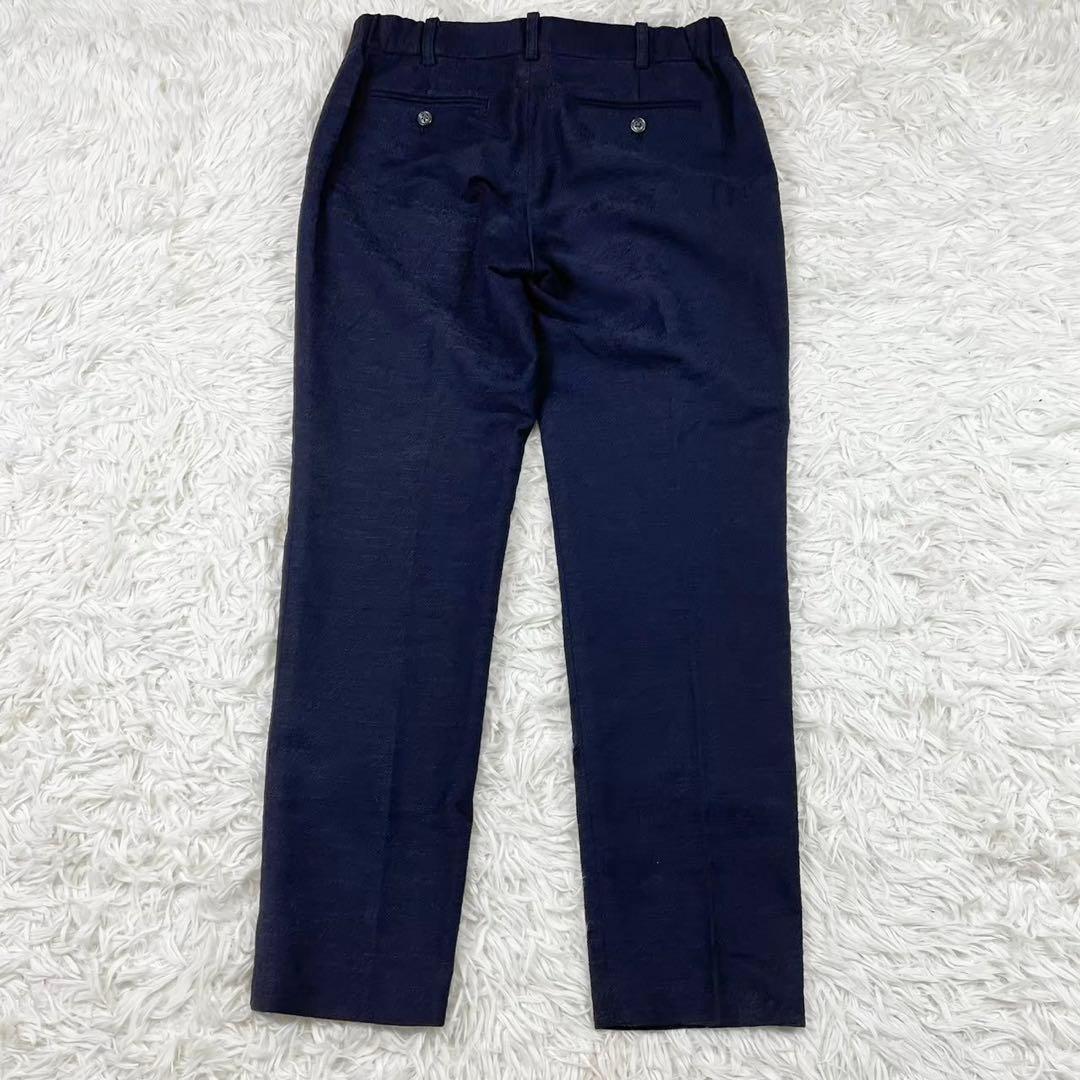 美品　グリーンレーベルリラクシング　ノーカラーパンツスーツ　紺　通勤　L M