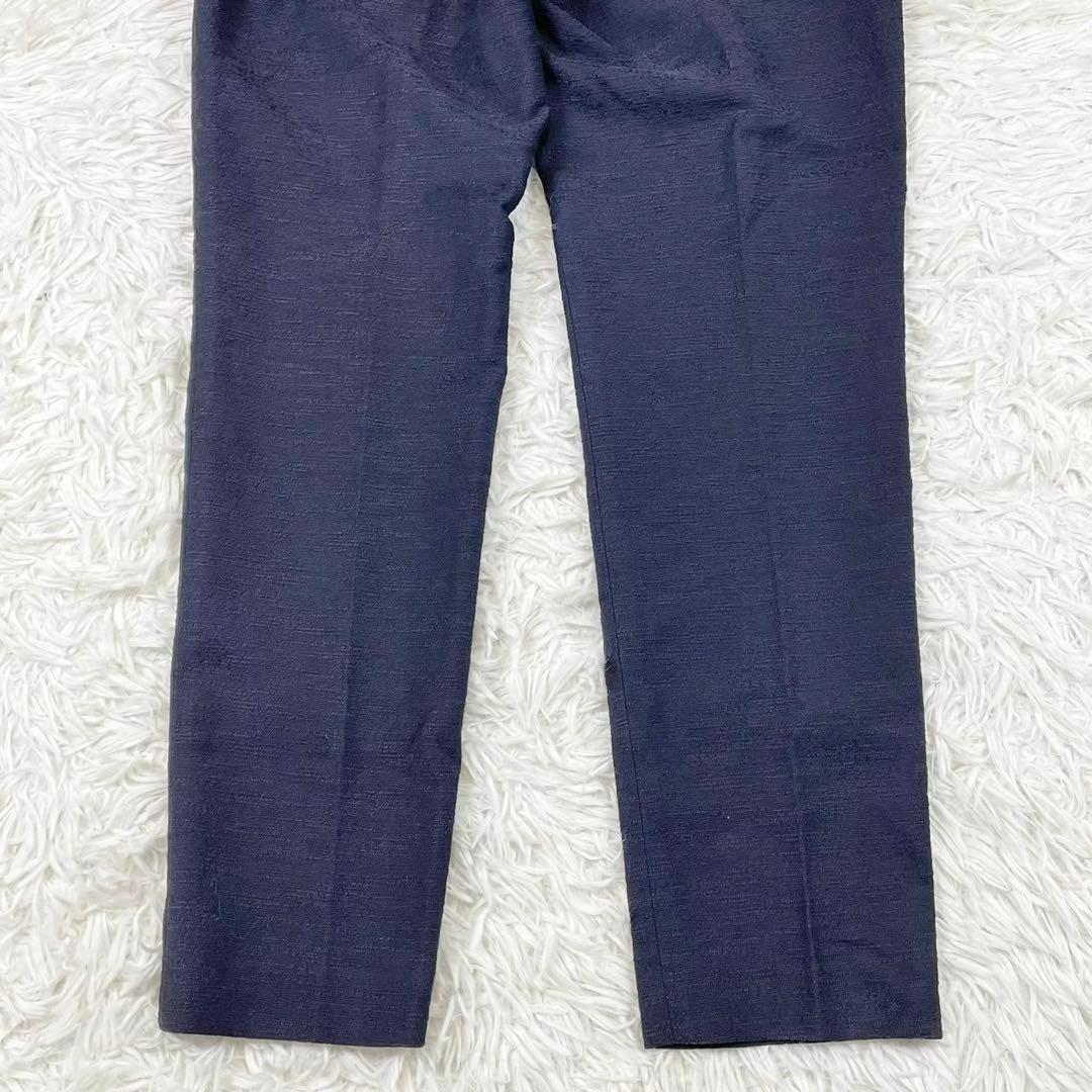 美品　グリーンレーベルリラクシング　ノーカラーパンツスーツ　紺　通勤　L M