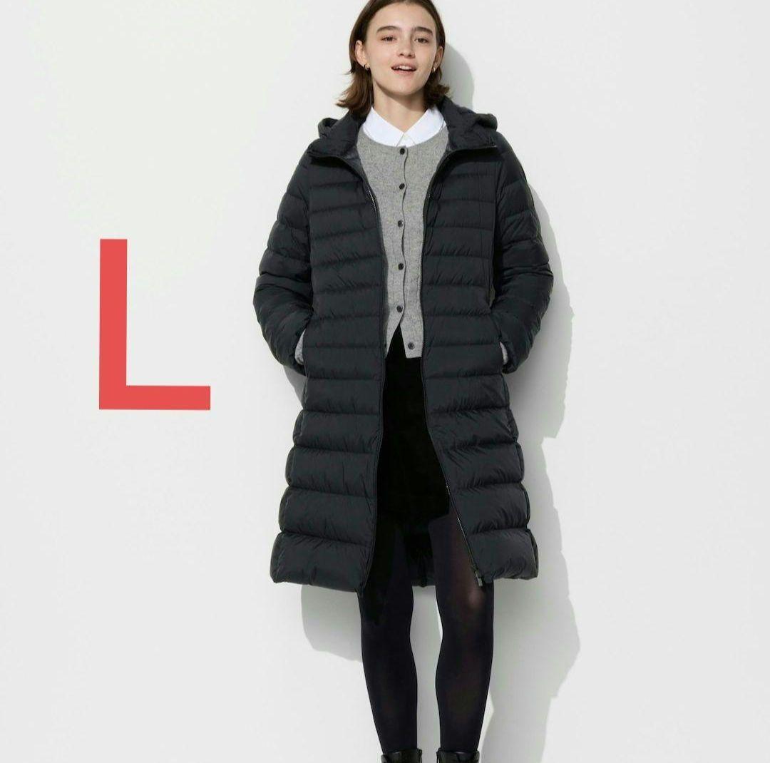 ユニクロ ウルトラライトダウンロングコート フーデット ブラック L