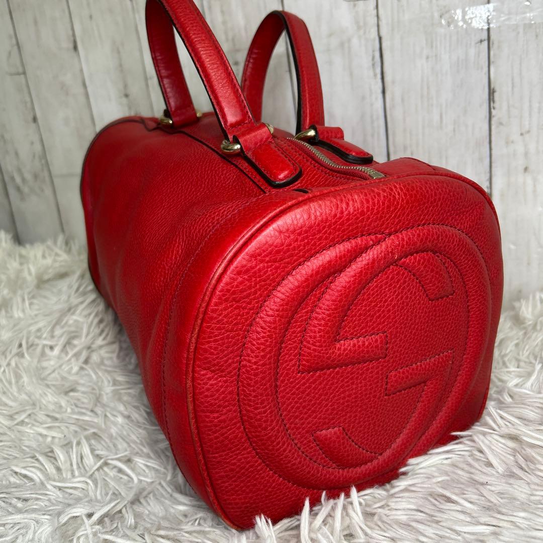 GUCCI ソーホー　ボストンバッグ ハンドバッグ レザー　レッド　GG 赤