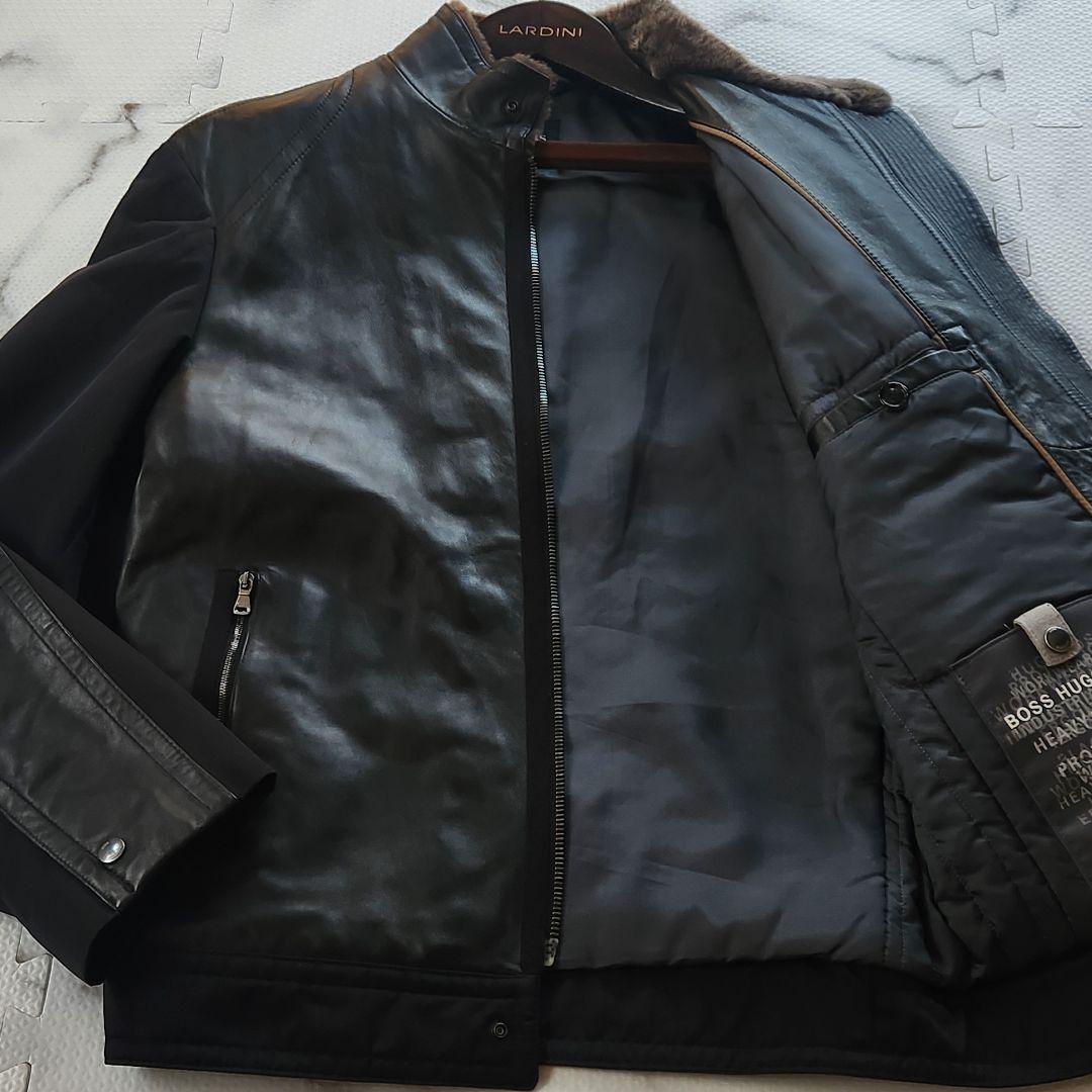 美品✨XXL相当 HUGO BOSS ライダースジャケット ラムレザー ムートン