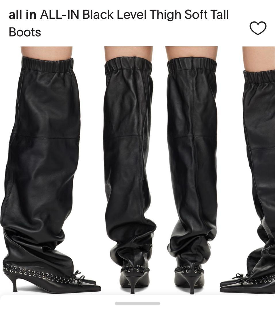 ALL-IN ブラック Level サイハイ ソフトレザー ロングブーツ