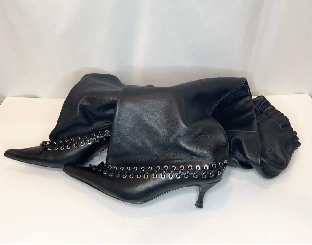 ALL-IN ブラック Level サイハイ ソフトレザー ロングブーツ