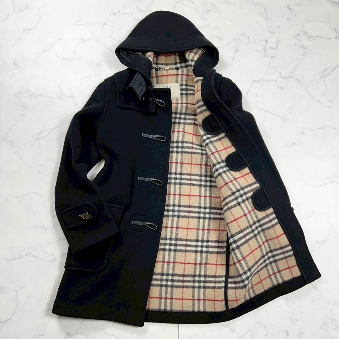 美品 バーバリーロンドン ダッフルコート メルトン ウール ノバチェック 黒
