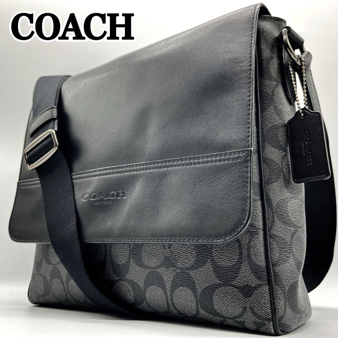 コーチ ヒューストン マップバッグ 斜め掛け A4 ビジネス シグネチャー 黒