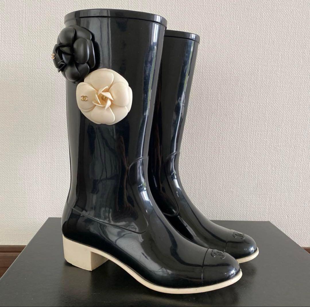 シャネル CHANEL 長靴 カメリア ブーツ　35 美品