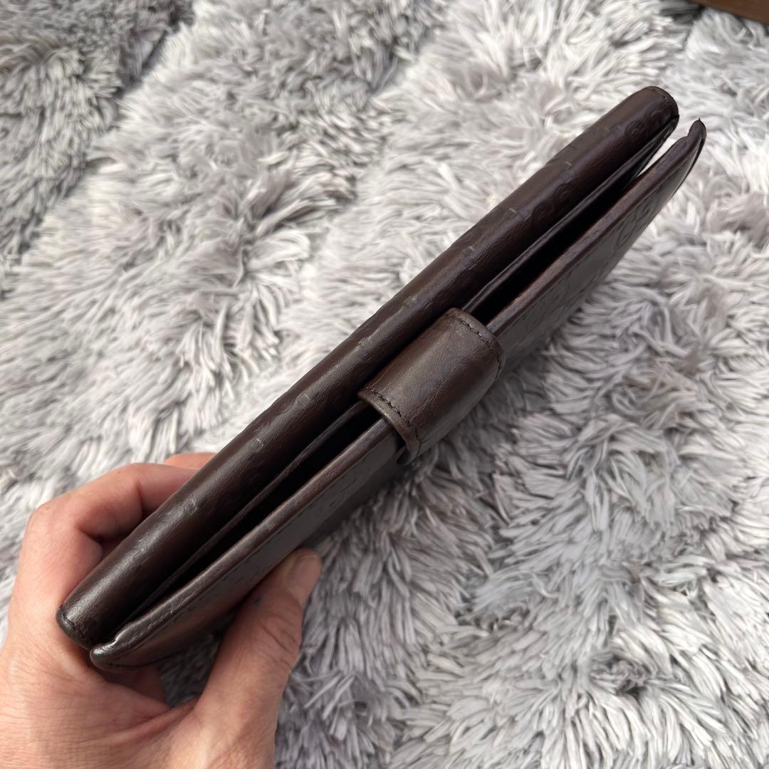 良品✨GUCCI シマ　長財布　ダークブラウン　ロゴプレート　Wホック