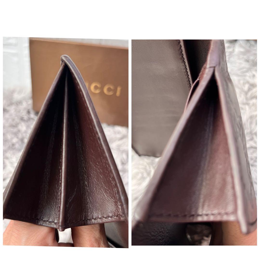 良品✨GUCCI シマ　長財布　ダークブラウン　ロゴプレート　Wホック