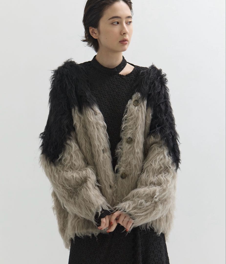 CLANE バイカラーシャギーニットカーディガン