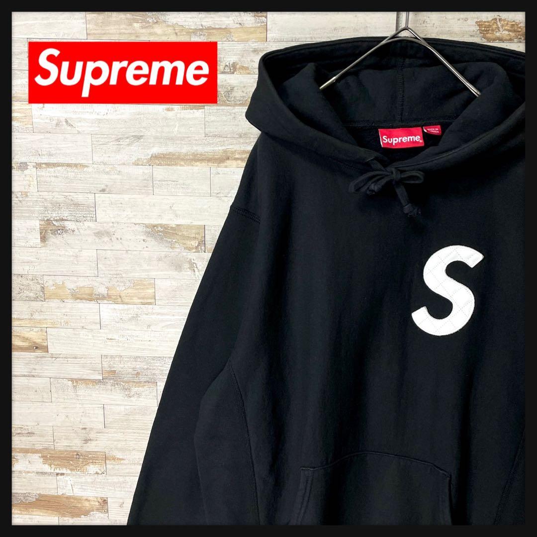 3348 U【入手困難モデル】シュプリーム☆Sロゴ レザー パーカー ブラック