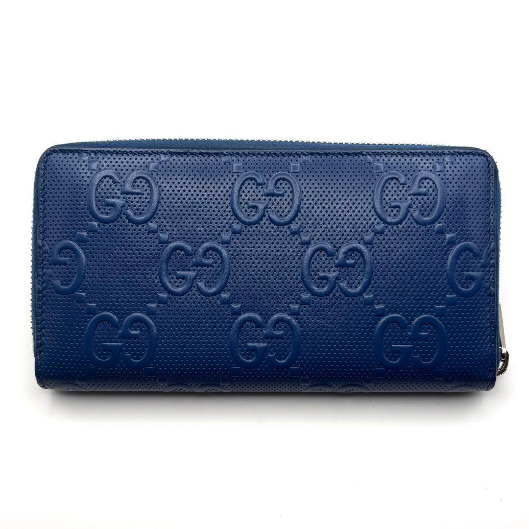 美品 グッチ 長財布 ジャンボGG エンボスロゴ ラウンドファスナー レザー