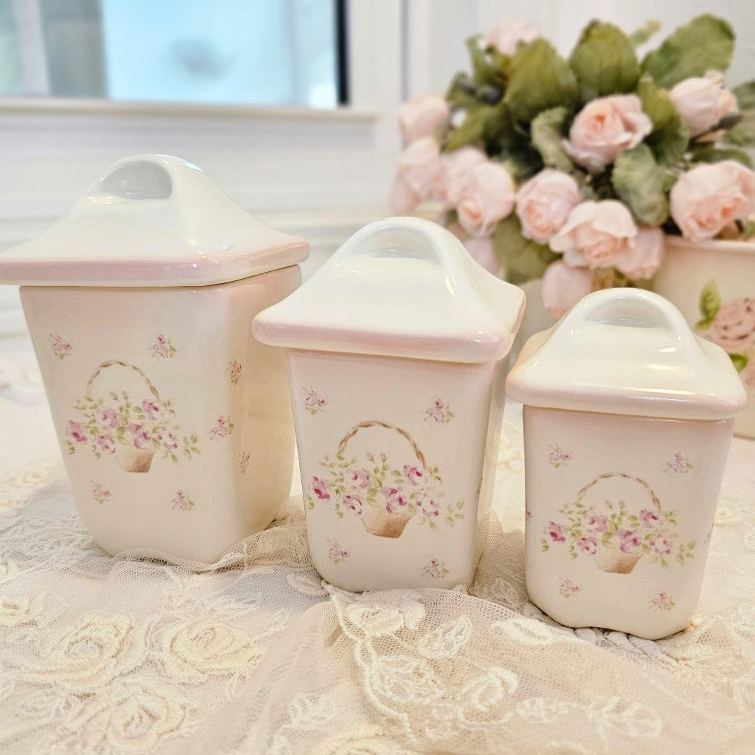 イマン imane ローズバスケット 陶器キャニスター3セット カントリー