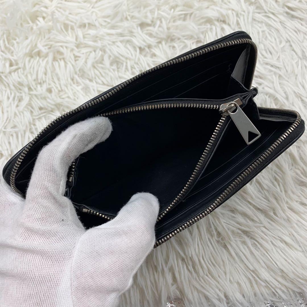 【✨極美品✨】ボッテガヴェネタ マキシイントレチャート ラウンドジップ ブラック