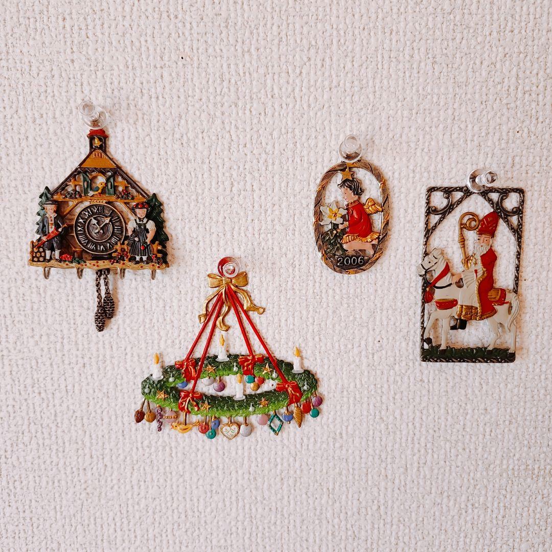 ドイツ クリスマスオーナメント　ピューター　ハンドペイント両面塗り　4個セット