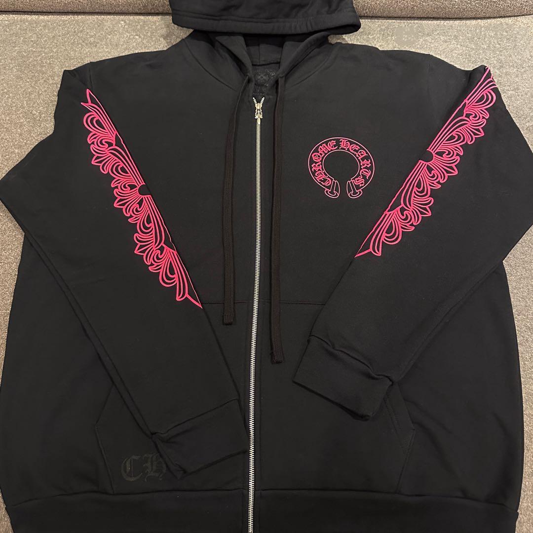 【新品正規品】新作希少クロムハーツ ジップパーカー 黒/ピンク　XLサイズ